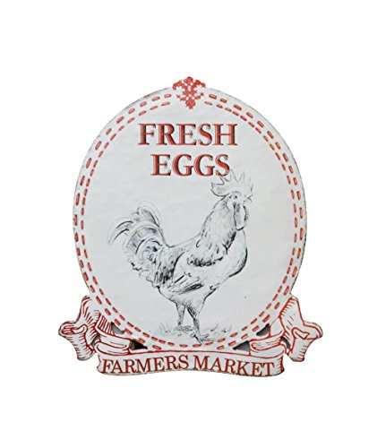 0807472834887 - CREATIVE CO-OP FRESH EGGS TIN WALL PLAQUE WITH ROOSTER