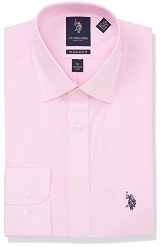 0080748609666 - U.S. POLO ASSN. MEN'S REGULAR FIT SOLID SEMI SPREAD COLLAR DRESS SHIRT, END ON END PINK / WHITE, 18-18.5 NECK 36-37 SLEEVE