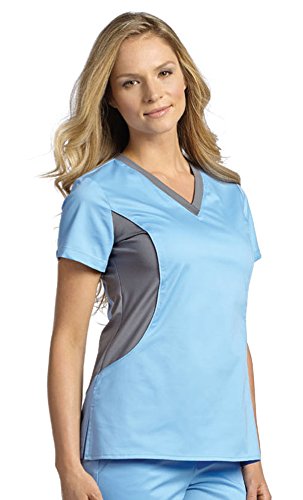 0807715615334 - ALLURE BY WHITE CROSS WOMEN'S CONTRAST JERSEY NECK SOLID SCRUB TOP X-SMALL BONNIE BLUE
