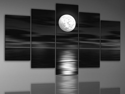 0808206209513 - 100% HAND-PAINTED WOOD FRAMED ON THE BACK OIL WALL ART SEA WHITE FULL MOON NIGHT HOME DECORATION ABSTRACT LANDSCAPE OIL PAINTING ON CANVAS 5PCS/SET MIXORDE