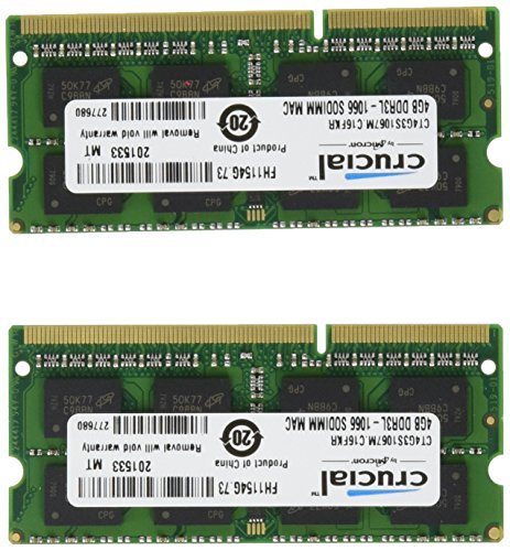 0080850218923 - CRUCIAL 8GB KIT (4GBX2) DDR3/DDR3L 1066 MT/S (PC3-8500) SODIMM 204-PIN MAC MEMORY CT2K4G3S1067M / CT2C4G3S1067M