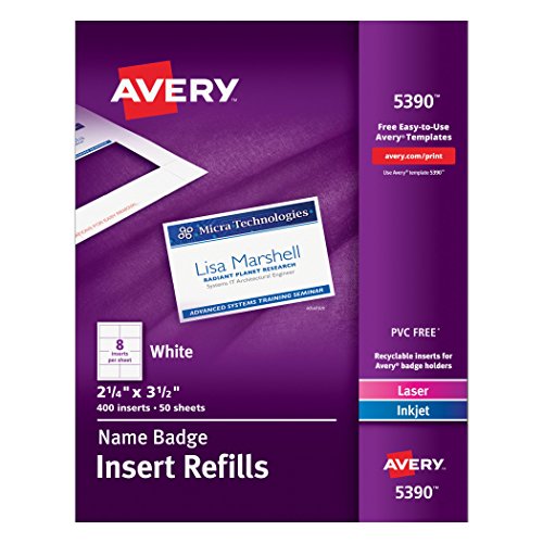 0080850400168 - AVERY NAME BADGE INSERTS, 2.25 X 3.5 INCHES, BOX OF 400