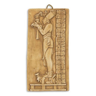 0808773118737 - MAYA PRIEST OFFERINGS PALENQUE HANDMADE REPLICA IN PANEL WALL DÉCOR - COLOR: BEIGE