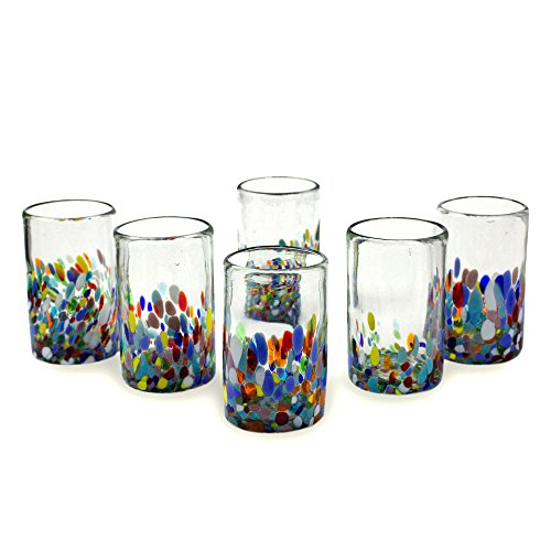 0808773140974 - BLOWN GLASS TUMBLERS, 'CONFETTI' (SET OF 6) - HANDBLOWN RECYCLED GLASS TUMBLER DRINKWARE (SET OF 6)