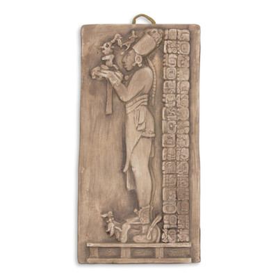 0808773165212 - MAYA PRIEST OFFERINGS PALENQUE HANDMADE REPLICA IN PANEL WALL DÉCOR - COLOR: GREY