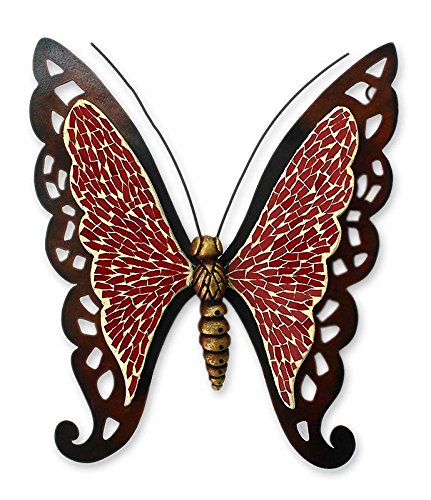 0808773346611 - NOVICA 196400 RUBY WING BUTTERFLY WALL SCULPTURE, IRON