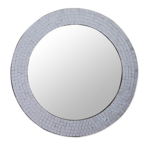 0808773522152 - NOVICA MOSAIC GLASS CIRCLE WALL MOUNTED MIRROR FROM INDIA, METALLIC 'SILVERY GLAMOUR'