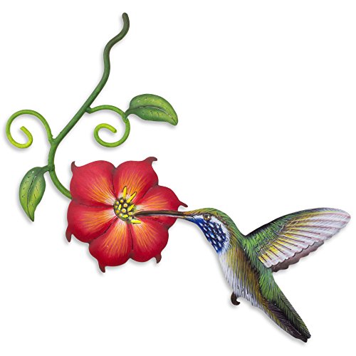 0808773628854 - NOVICA ANIMAL THEMED STEEL WALL MURAL, MULTICOLOR, 'EXOTIC NECTAR IN RED'