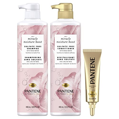 0080878196548 - PANTENE NUTRIENT BLENDS MIRACLE MOISTURE BOOST WITH ROSE WATER SULFATE-FREE 14.8 OZ SHAMPOO, 13.5 OZ CONDITIONER, INTENSE RESCUE SHOT TREATMENT 0.5 OZ FOR DRY HAIR