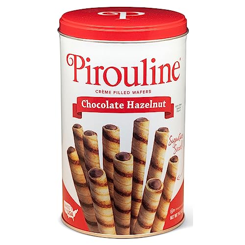 0809099095610 - PIROULINE ROLLED WAFERS – CHOCOLATE HAZELNUT – ROLLED WAFER STICKS, CRÈME FILLED WAFERS, ROLLED COOKIES FOR COFFEE, TEA, ICE CREAM, SNACKS, PARTIES, GIFTS, AND MORE – 14.1OZ TIN 1PK