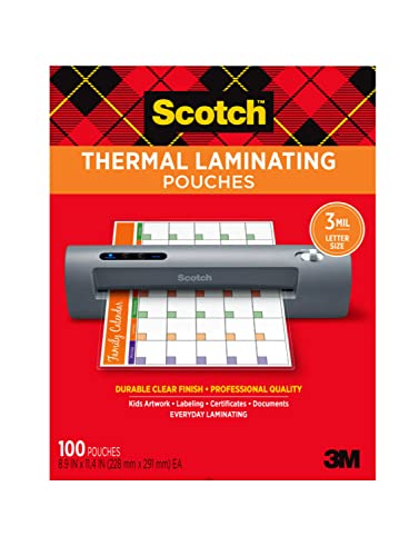 0809099113734 - SCOTCH THERMAL LAMINATING POUCHES, 8.9 X 11.4-INCHES, 3 MIL THICK, 100-PACK (TP3854-100)