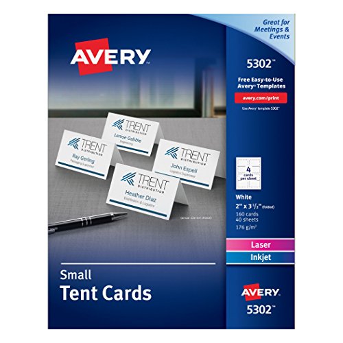 0809301865727 - AVERY SMALL TENT CARDS, 2 X 3.5 INCHES, WHITE, BOX OF 160