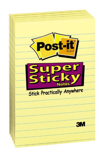 0809302053413 - POST-IT SUPER STICKY NOTES, 4 IN X 6 IN, CANARY YELLOW, LINED, 5 PADS/PACK, 90 SHEETS/PAD (660-5SSCY)