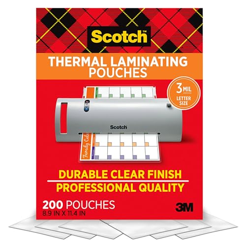 0809302061449 - SCOTCH THERMAL LAMINATING POUCHES, 8.9 X 11.4-INCHES, 3 MIL THICK, 200-PACK (TP3854-200),CLEAR