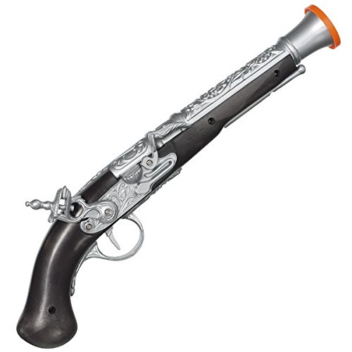 0809801739900 - NOTORIOUS PIRATE PARTY ANTIQUE GUN ACCESSORY, BLACK AND SILVER, PLASTIC , 14