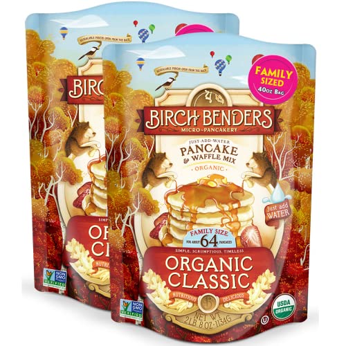 0810001561307 - BIRCH BENDERS ORGANIC PANCAKE AND WAFFLE MIX, CLASSIC RECIPE, WHOLE GRAIN, NON-GMO, JUST ADD WATER, 80 OUNCE FAMILY PACK (40OZ 2-PACK)