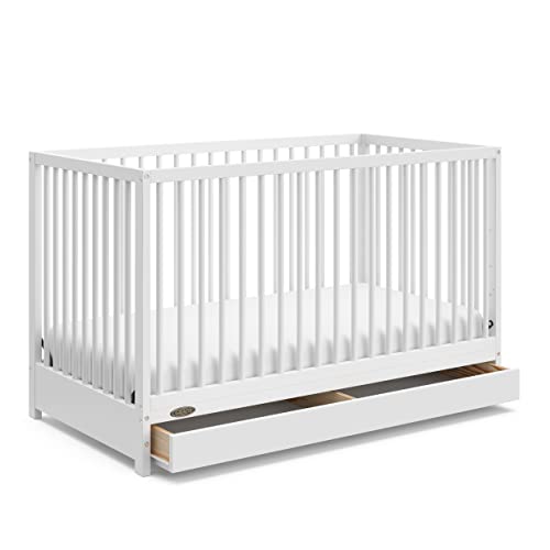 0810003667830 - GRACO TEDDI 5-IN-1 CONVERTIBLE CRIB WITH DRAWER (WHITE) – GREENGUARD GOLD CERTIFIED, CRIB WITH DRAWER COMBO, FULL-SIZE NURSERY STORAGE DRAWER, CONVERTS TO TODDLER BED, DAYBED AND FULL-SIZE BED