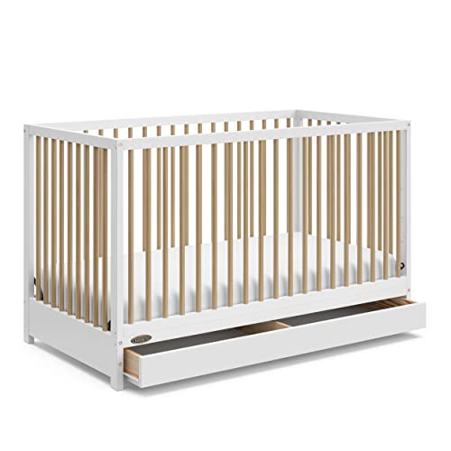 0810003667885 - GRACO TEDDI 5-IN-1 CONVERTIBLE CRIB WITH DRAWER (WHITE WITH DRIFTWOOD) – GREENGUARD GOLD CERTIFIED, CRIB WITH DRAWER COMBO, FULL-SIZE NURSERY STORAGE DRAWER, CONVERTS TO TODDLER BED