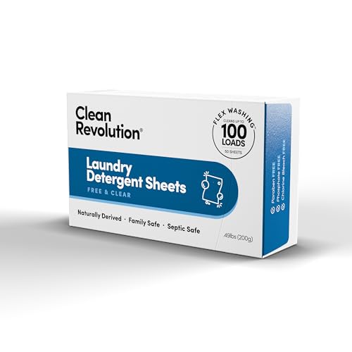 0810004551305 - CLEAN REVOLUTION LAUNDRY DETERGENT SHEETS, 50 SHEETS, 100 LOADS OF LAUNDRY, FRAGRANCE FREE, SEPTIC SAFE, DISSOLVES COMPLETELY
