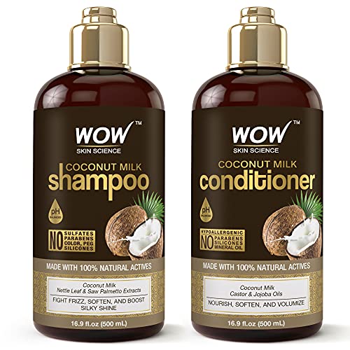 0810005280587 - WOW COCONUT MILK SHAMPOO AND CONDITIONER SET, SLOW DOWN HAIR LOSS, ESSENTIAL VITAMINS AND OILS FOR FASTER HAIR GROWTH FOR MEN AND WOMEN. PARABEN, SALT, SULFATE FREE, 2 X 16.9 FL OZ 500ML