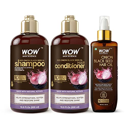 0810005284172 - WOW SKIN SCIENCE ONION BLACK SEED OIL SHAMPOO & CONDITIONER SET WITH HAIR OIL FOR STRONG, SOFT HAIR & SHINE – HAIR TREATMENT FOR DRY DAMAGED HAIR FOR ALL HAIR TYPES, SULFATE, PARABEN, SILICONE FREE