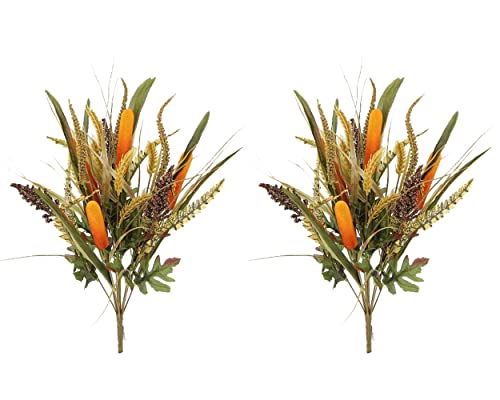 0810008044568 - ADMIRED BY NATURE 14 STEMS FAUX CATTAIL WHEAT FALL MIX BUSH ARRANGEMENT, GPB4407-GOLD-2, SET OF 2