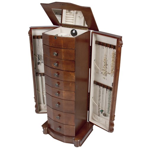 0810010022431 - BEST CHOICE PRODUCTS ARMOIRE JEWELRY CABINET BOX STORAGE CHEST NECKLACE WOOD WALNUT STAND ORGANIZER