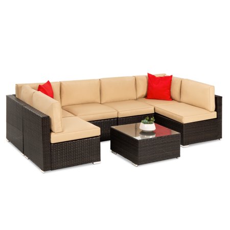 0810010023599 - BEST CHOICE PRODUCTS 7PC FURNITURE SECTIONAL PE WICKER RATTAN SOFA SET DECK COUCH BROWN