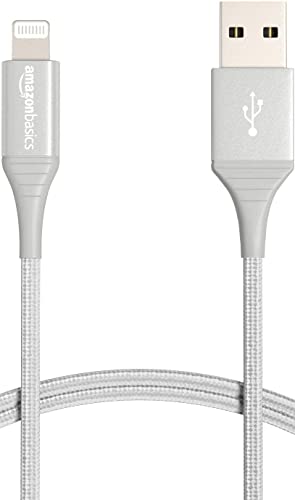 0810011411142 - AMAZON BASICS USB-A TO LIGHTNING CHARGER CABLE, NYLON BRAIDED CORD, MFI CERTIFIED CHARGER FOR APPLE IPHONE 14 13 12 11 X XS PRO, PRO MAX, PLUS, IPAD, 10,000 BEND LIFESPAN, 6 FOOT, SILVER
