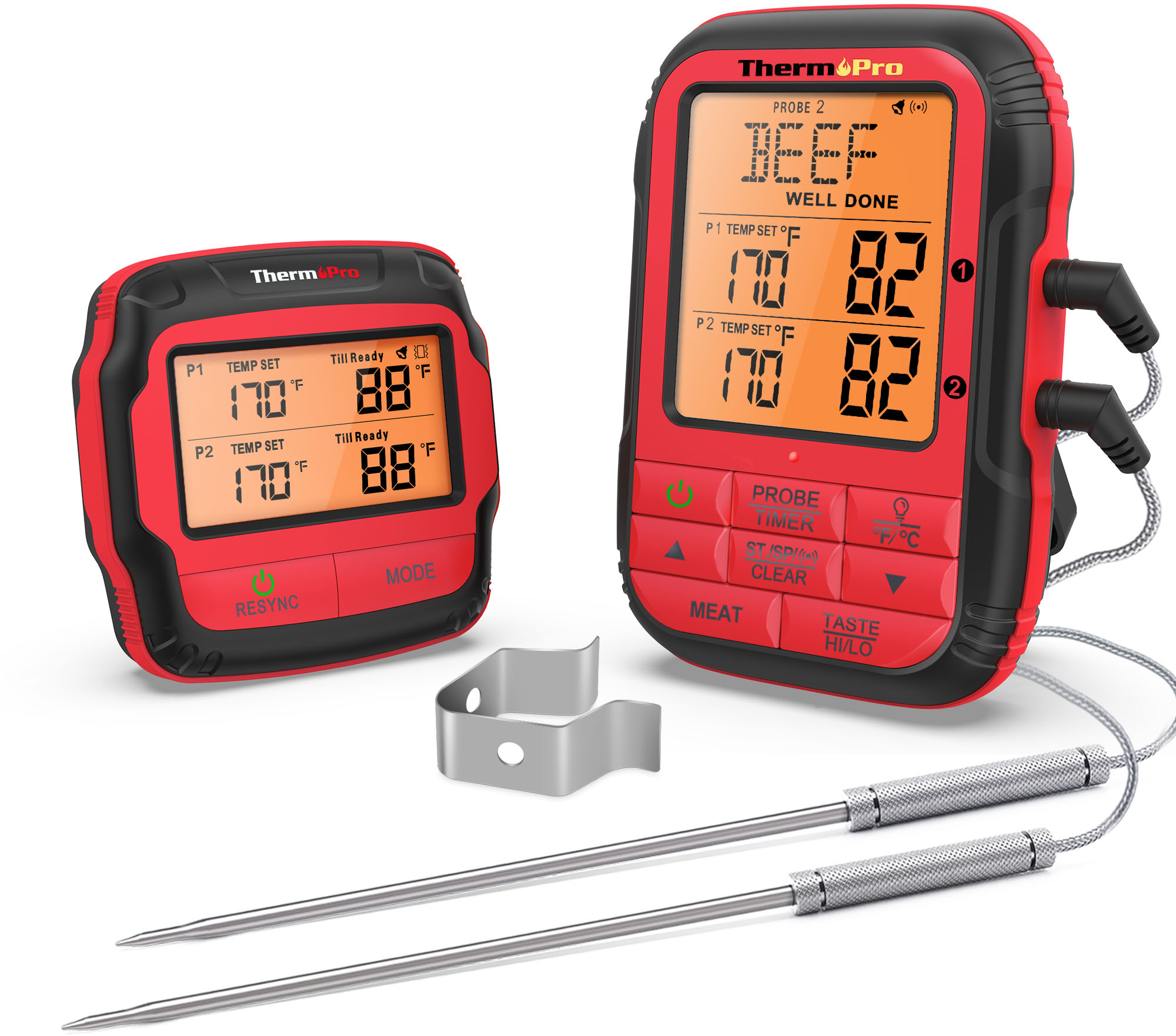 0810012961813 - THERMOPRO - DUAL PROBE WIRELESS MEAT THERMOMETER - RED