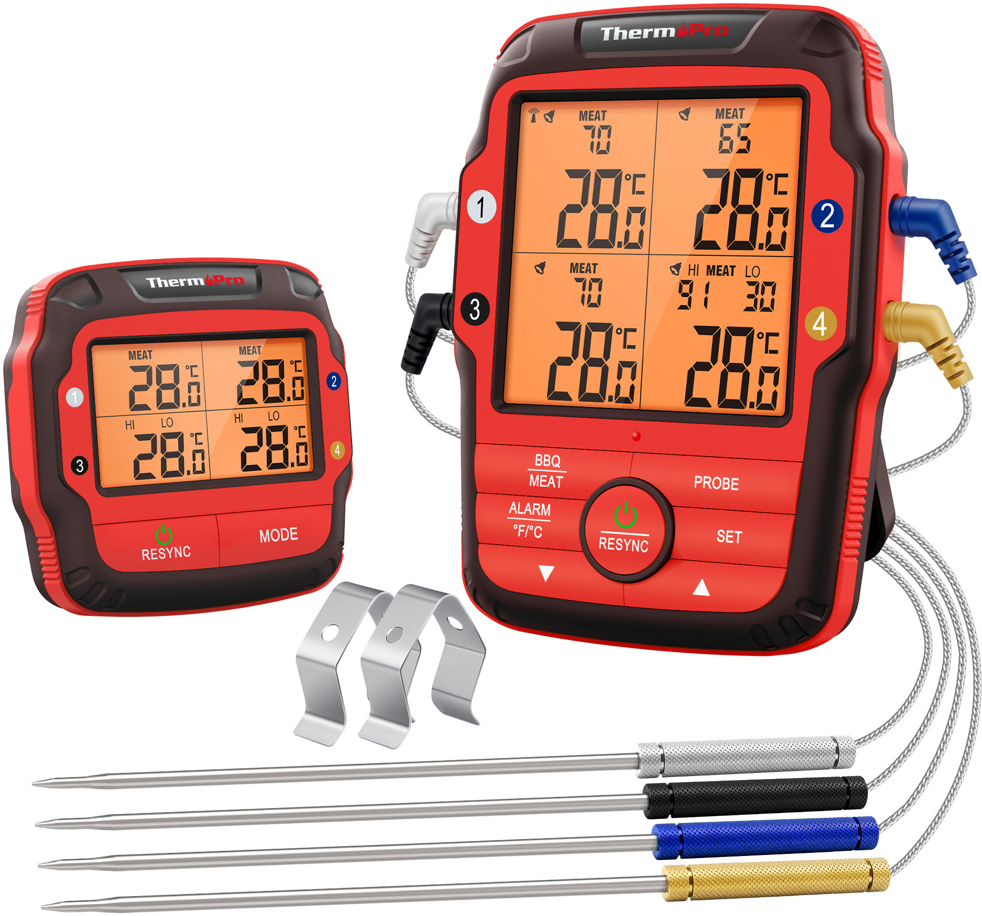 0810012961820 - THERMOPRO - LONG RANGE WIRELESS MEAT THERMOMETER WITH 4 PROBES - RED