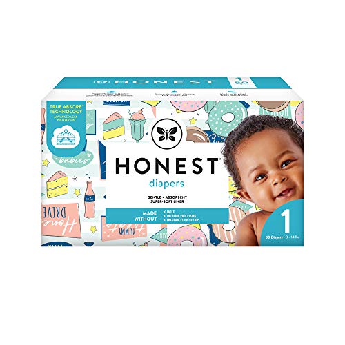 0810022911426 - THE HONEST COMPANY CLUB BOX DIAPERS WITH TRUEABSORB TECHNOLOGY, DONUT GROW UP & HONEST DRIVE-IN, SIZE 1, 80 COUNT