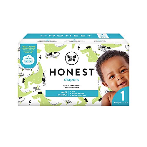 0810022911808 - THE HONEST COMPANY THE HONEST COMPANY CLUB BOX DIAPERS WITH TRUEABSORB TECHNOLOGY, L8TER GATOR, SIZE 1, 80 COUNT
