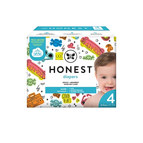 0810022911891 - THE HONEST COMPANY THE HONEST COMPANY CLUB BOX DIAPERS WITH TRUEABSORB TECHNOLOGY, GOOD VIBES ONLY, SIZE 4, 60 COUNT
