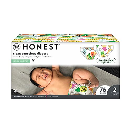 0810022915646 - THE HONEST COMPANY CLUB BOX CLEAN CONSCIOUS DIAPERS SUMMER - FRUITY PATOOTIE + LIL MONSTERA, SIZE 2, 76 COUNT
