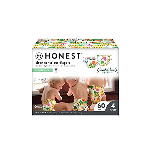 0810022915660 - THE HONEST COMPANY CLUB BOX CLEAN CONSCIOUS DIAPERS SUMMER - FRUITY PATOOTIE + LIL MONSTERA, SIZE 4, 60 COUNT