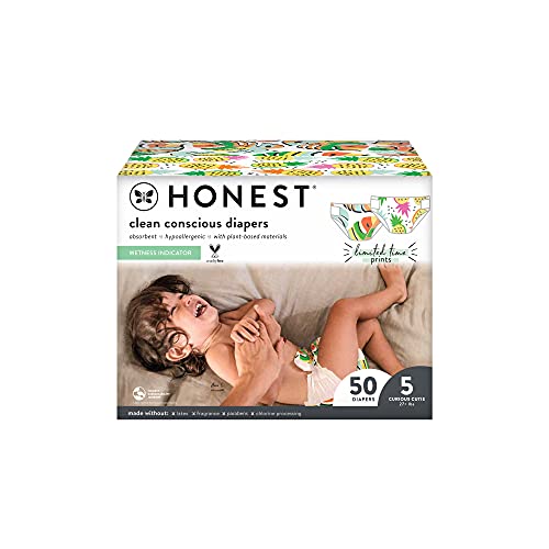 0810022915677 - THE HONEST COMPANY CLUB BOX CLEAN CONSCIOUS DIAPERS SUMMER - FRUITY PATOOTIE + LIL MONSTERA, SIZE 5, 50 COUNT