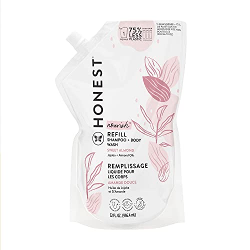 0810022917466 - HONEST THE COMPANY 2-IN-1 CLEANSING SHAMPOO + BODY WASH REFILL POUCH | GENTLE FOR BABY | NATURALLY DERIVED, TEAR-FREE, HYPOALLERGENIC | SWEET ALMOND NOURISH, 32 FL OZ