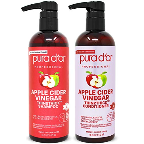 0810023840596 - PURA D’OR APPLE CIDER VINEGAR THIN2THICK SET SHAMPOO & CONDITIONER (2 X 16OZ) BIOTIN, KERATIN, CAFFEINE, CASTOR OIL, NO SULFATES, NATURAL INGREDIENTS, ALL HAIR TYPES, MEN & WOMEN (PACKAGING MAY VARY)