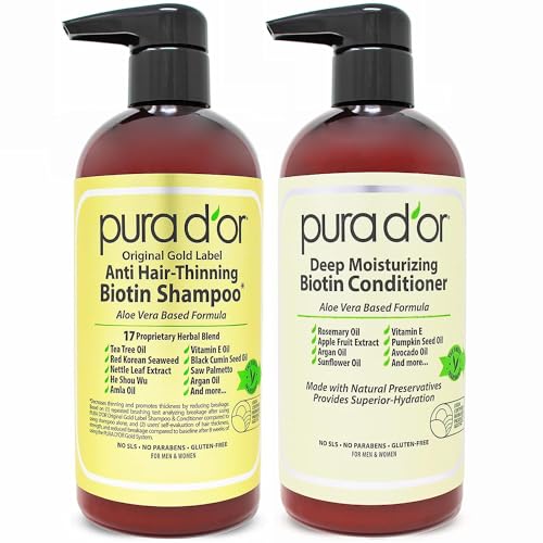 0810023843122 - PURA DOR ANTI-THINNING BIOTIN HAIR REGROWTH SHAMPOO & BONUS CONDITIONER 15.9 FL OZ X 2 NATURAL EARTH SCENT, CLINICALLY TESTED PROVEN RESULTS, DHT BLOCKER THICKENING PRODUCTS WOMEN & MEN