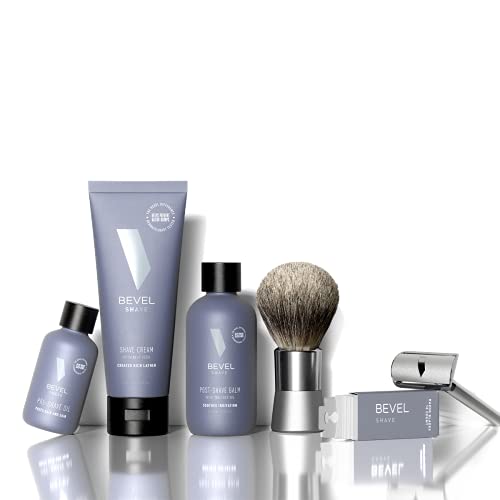 0810026290435 - SHAVING KIT FOR MEN BY BEVEL - SHAVE KIT INCLUDES SAFETY RAZOR, SHAVING BRUSH, SHAVING CREAM, PRE-SHAVE OIL, AFTER SHAVE BALM AND 10 BLADES, CLINICALLY TESTED TO HELP PREVENT RAZOR BUMPS
