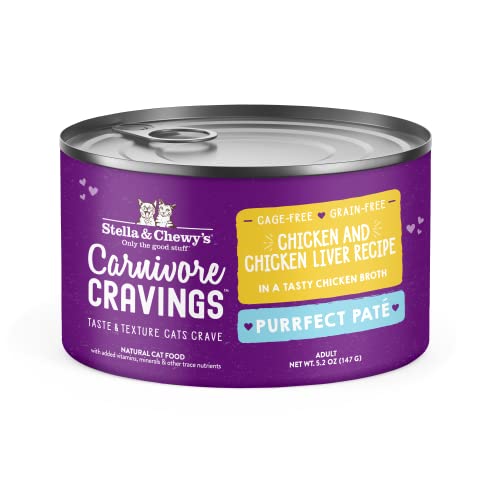 0810027371393 - STELLA & CHEWY’S CARNIVORE CRAVINGS PURRFECT PATE CANS – GRAIN FREE, PROTEIN RICH WET CAT FOOD – CHICKEN & CHICKEN LIVER RECIPE – (5.2 OUNCE CANS, CASE OF 8)