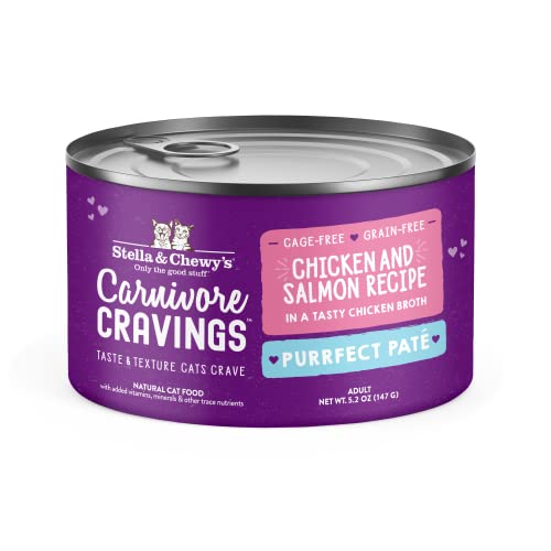 0810027371409 - STELLA & CHEWY’S CARNIVORE CRAVINGS PURRFECT PATE CANS – GRAIN FREE, PROTEIN RICH WET CAT FOOD – CHICKEN & SALMON RECIPE – (5.2 OUNCE CANS, CASE OF 8)