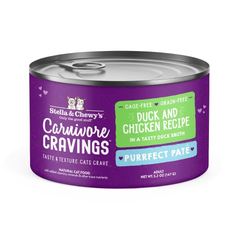 0810027371416 - STELLA & CHEWY’S CARNIVORE CRAVINGS PURRFECT PATE CANS – GRAIN FREE, PROTEIN RICH WET CAT FOOD – DUCK & CHICKEN RECIPE – (5.2 OUNCE CANS, CASE OF 8)