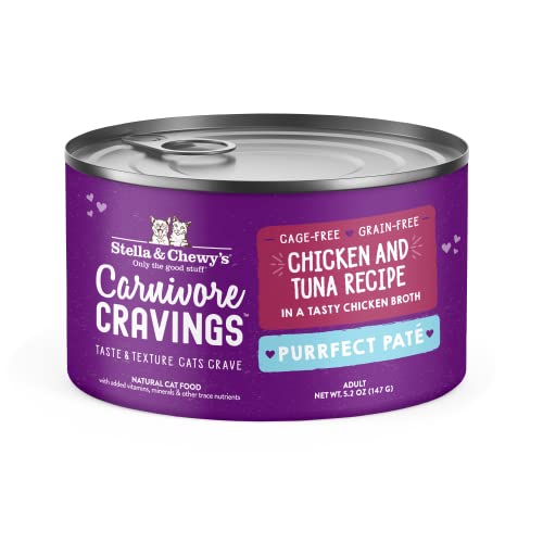 0810027371423 - STELLA & CHEWY’S CARNIVORE CRAVINGS PURRFECT PATE CANS – GRAIN FREE, PROTEIN RICH WET CAT FOOD – CHICKEN & TUNA RECIPE – (5.2 OUNCE CANS, CASE OF 8)