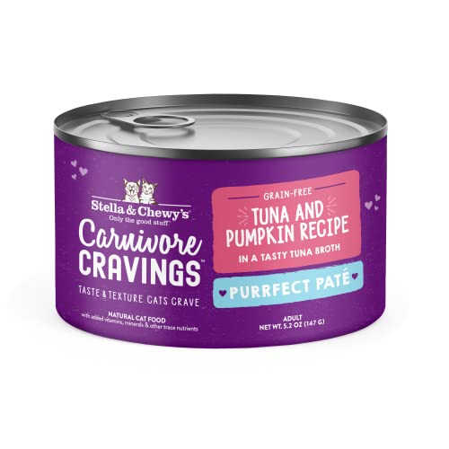 0810027371430 - STELLA & CHEWY’S CARNIVORE CRAVINGS PURRFECT PATE CANS – GRAIN FREE, PROTEIN RICH WET CAT FOOD – TUNA & PUMPKIN RECIPE – (5.2 OUNCE CANS, CASE OF 8)