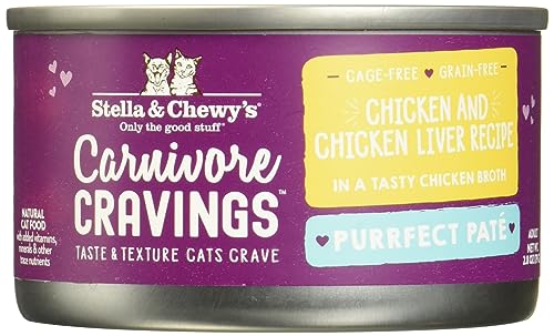 0810027371515 - STELLA & CHEWY’S CARNIVORE CRAVINGS PURRFECT PATE CANS – GRAIN FREE, PROTEIN RICH WET CAT FOOD – CHICKEN & CHICKEN LIVER RECIPE – (2.8 OUNCE CANS, CASE OF 12)