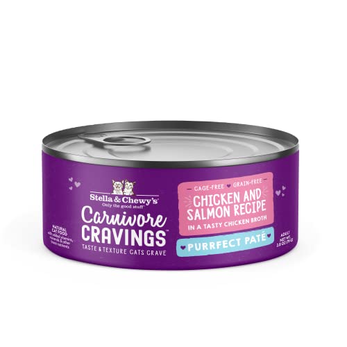 0810027371522 - STELLA & CHEWY’S CARNIVORE CRAVINGS PURRFECT PATE CANS – GRAIN FREE, PROTEIN RICH WET CAT FOOD – CHICKEN & SALMON RECIPE – (2.8 OUNCE CANS, CASE OF 12)