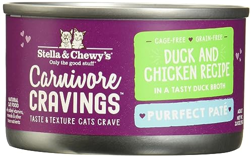 0810027371539 - STELLA & CHEWY’S CARNIVORE CRAVINGS PURRFECT PATE CANS – GRAIN FREE, PROTEIN RICH WET CAT FOOD – DUCK & CHICKEN RECIPE – (2.8 OUNCE CANS, CASE OF 12)
