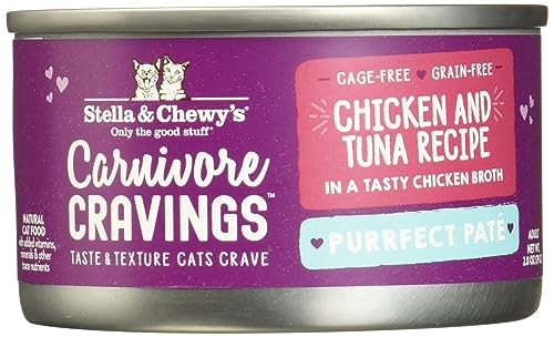 0810027371546 - STELLA & CHEWY’S CARNIVORE CRAVINGS PURRFECT PATE CANS – GRAIN FREE, PROTEIN RICH WET CAT FOOD – CHICKEN & TUNA RECIPE – (2.8 OUNCE CANS, CASE OF 12)